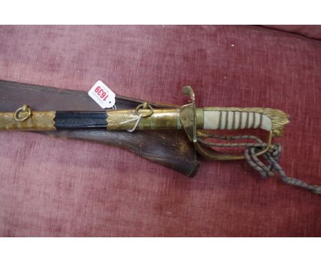 A George VI naval officer's dress sword and scabbard, with leather outer bag. 