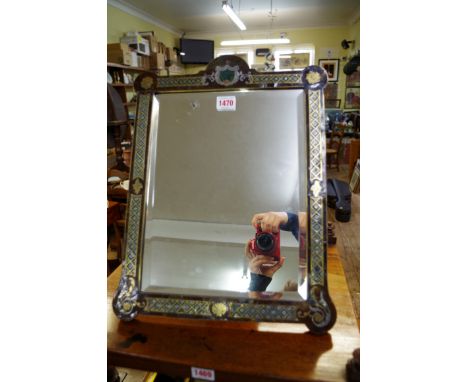 An antique tortoiseshell and boulle inlaid easel back mirror, 44.5 x 34.5cm. 