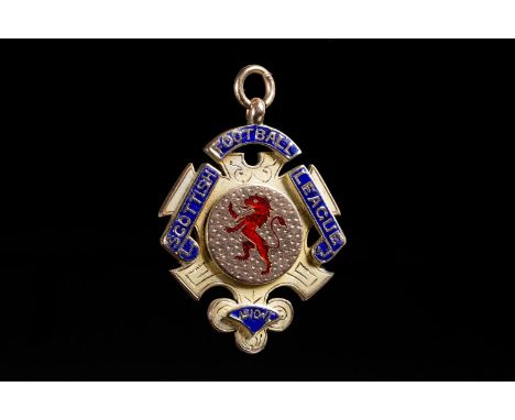 RANGERS F.C . SCOTTISH LEAGUE CHAMPIONSHIP MEDAL 1911, awarded to Joe Hendry, the obverse with central red enamel lion rampan