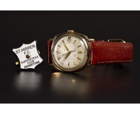 GENT'S ROLLED GOLD AUTOMATIC WRIST WATCH, awarded to Tommy Gemmell by the Johnstone St Mirren Supporters Club in 1962, the ro