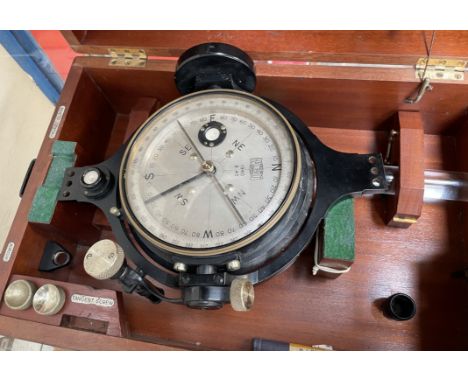 A Hall Bros surveyors compass, in brass with black lacquered finish, boxed