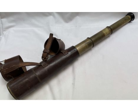 A Dolland of London, brass and leather three drawer telescope