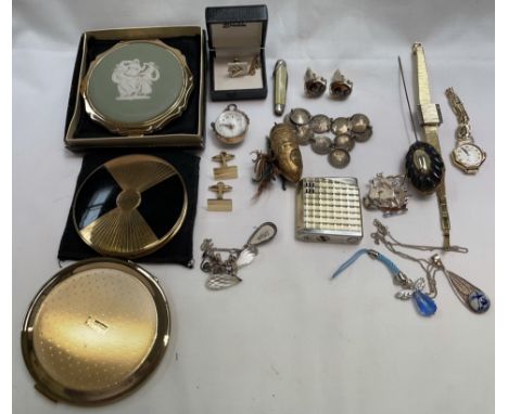 A Lady's 9ct yellow gold Leda wristwatch together with Stratton compacts, cufflinks, lighter ball watch etc