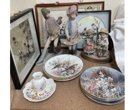 Assorted Royal Albert collectors plates, together with Coalport plates, Two Nao figures, A Capodimonte figure of children hol