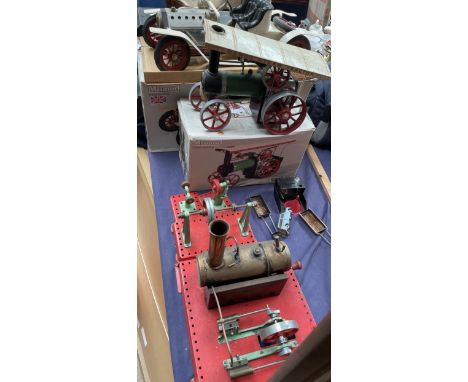 A Mamod steam roadster together with a Mamod steam tractor, beam engines etc
