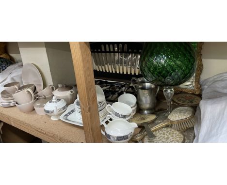 A Poole pottery part tea set together with a Wedgwood Asia pattern part tea set, cased flatware service, dressing table set e