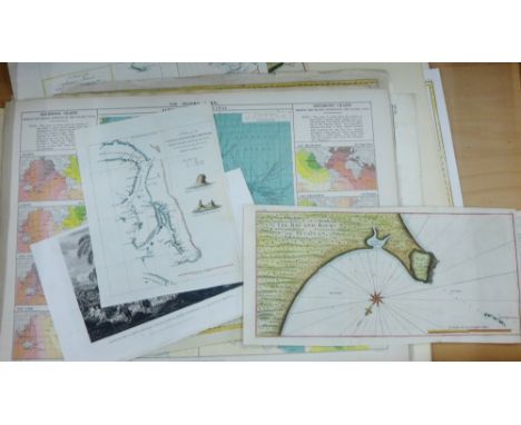 Sea Charts &amp; Islands - a quantity of unframed maps and prints, to include The Bay and Rocks of Petaplan etc,. (a lot - a/