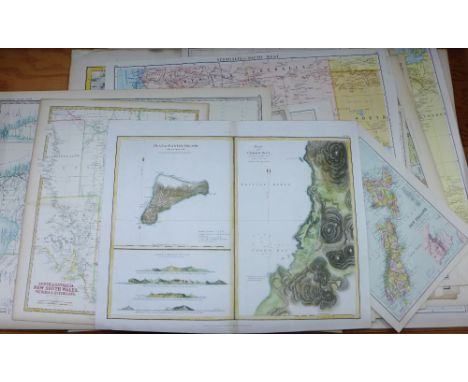 Australasia and South Pacific - a quantity of unframed maps, charts and prints to include Plan of Easter Island and Plan of C
