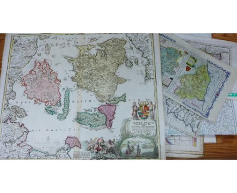 Quantity of unframed maps and prints to include Insulae, Danicae, etc., (a lot - a/f) 