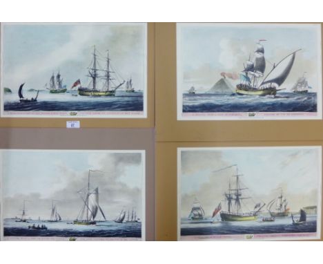 Four hand coloured nautical lithograph prints, in mounts but unframed 43 x 28cm (4) 