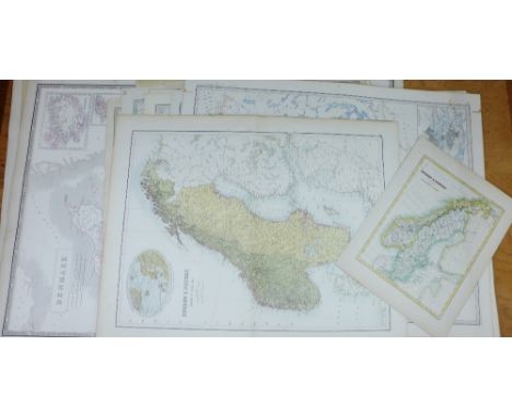 Scandinavia - a quantity of unframed maps, charts and prints to include Sweden, Norway and Denmark, etc., (a lot - a/f)