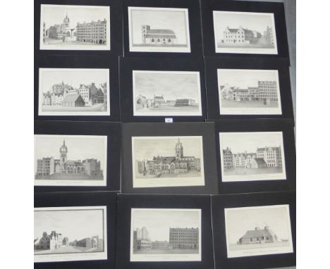 Set of twelve T.G Stevenson stone lithograph prints of Edinburgh streets and buildings to include Bristo Street, St Giles Chu