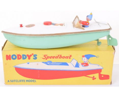 Boxed Sutcliff Noddy’s Speedboat, light green hull, white deck, with original plastic figure of Noddy, Sutcliffe model made i