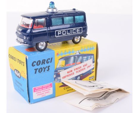 Corgi Toys 464 Commer Police Van, dark blue body ‘Police’ cast into sides, blue roof light, red interior, spun wheel hubs, in