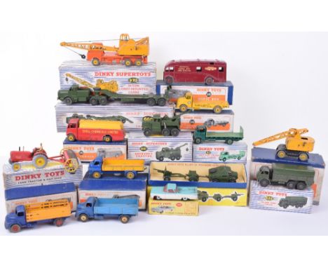 Boxed Dinky Toys  Military and Commercials, 697 25-pounder Field gun set, 660 Tank transporter, 661 Recovery tractor, 622 10-