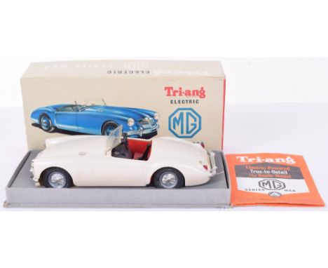 Triang Electric MG Series MGA, 1/20 scale battery operated, cream plastic body, red seats, plated parts, in excellent origina