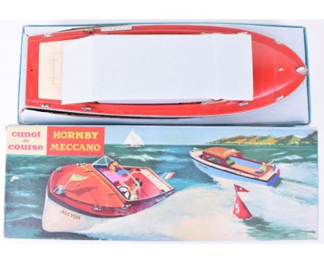 French Hornby Meccano Alcyon plastic electric speedboat, circa 1965- red/cream/tan, in very good original condition, battery 