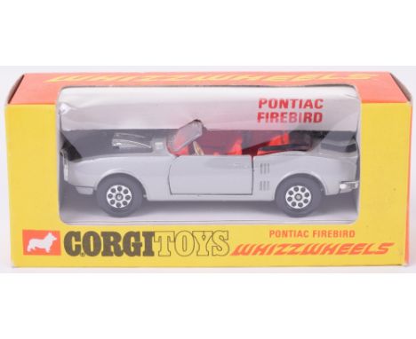 Corgi Toys 343 Pontiac Firebird, silver/black body, red interior, whizzwheels, in mint original condition, Corgi model club l