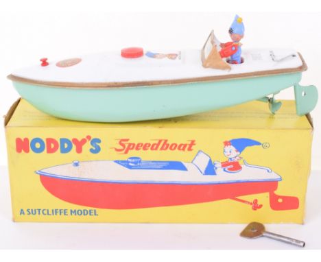 Sutcliff Noddy’s Speedboat, light green hull, white deck, with original plastic figure of Noddy, Sutcliffe model made in Engl