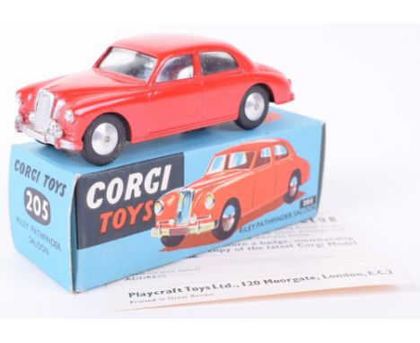 Corgi Toys 205 Riley Pathfinder Saloon, red body, silver trim, flat spun wheel hubs, in mint original condition, with an orig