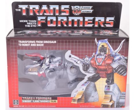 Scarce Boxed Hasbro G1 Transformers Dinbot Flamethrower ‘Slag’ 1984 issue, transforms from dinosaur to robot and back! In min
