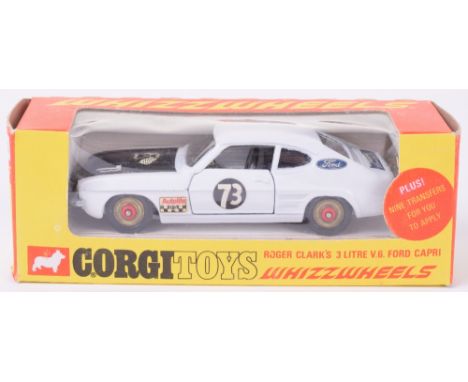 Corgi Toys Whizzwheels 303 Roger Clarks 3 Litre V.6. Ford Capri, white body, mat black bonnet, black interior, red spot wheel