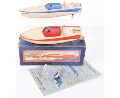 Scarce French Hornby  Canot Speed Boat, red/cream tin plate body, working clockwork motor, with key, in fair to good original