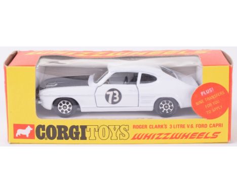 Corgi Toys Whizzwheels 303 Roger Clarks 3 Litre V.6. Ford Capri, white body, mat black bonnet, black interior, whizzwheels, m
