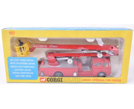 Corgi Major Toys 1127 Simon Snorkel Fire Engine, red body, cast wheels, fire crew, in mint original condition, in harder to f