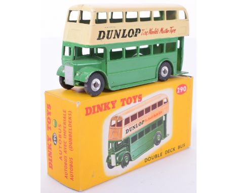 Dinky boxed 290 Double decker bus with spun hubs, green/cream, Dunlop advertising, picture box with correct colour spot, good