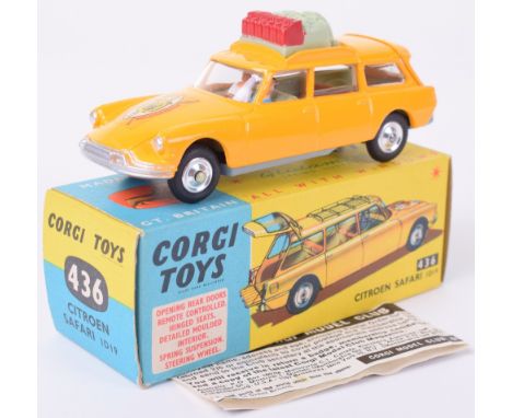 Corgi Toys 436 Citroen Safari ID19 Wild Life Preservation yellow body, pale green/tan interior, driver and passenger, pale gr
