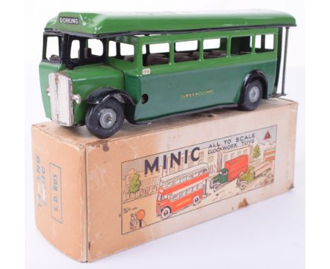 Boxed Tri-ang Minic c/w Green Line single decker bus, finished in light and dark green, Dorking destination and Bisto adverti