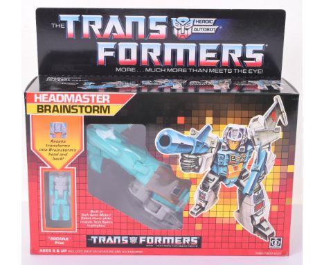 Boxed Hasbro G1 Transformers Headmaster ‘Brainstorm’ with “Arcana” Pilot 1986 issue, transforms from jet to robot and back ag