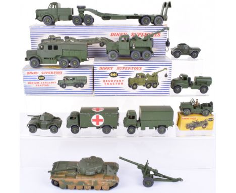 Quantity Of Dinky Toys Military Models, boxed 660 Antar Tank Transporter, (two corners of lid on box split) 661 Scammell Reco