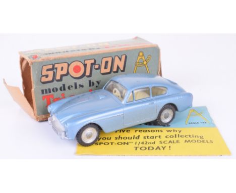 Triang Spot-on 113 Aston Martin DB3 metallic silver blue body, cream interior, in good to very good condition, Corgi number p