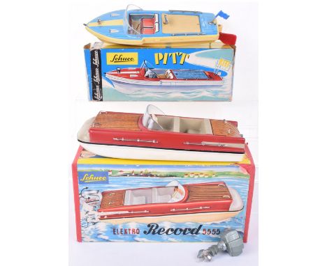 Two Boxed Schuco Boats, Elektro Record 5555, battery operated (untested) boat, with outboard motor, leaflet and Pitt 3006 Spe