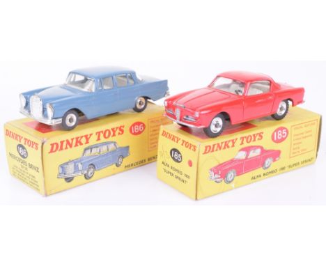 Two Boxed Dinky Toys, 185 Alfa Romeo 1900 Super Sprint, red body, cream interior, spun wheels, in very good to excellent cond