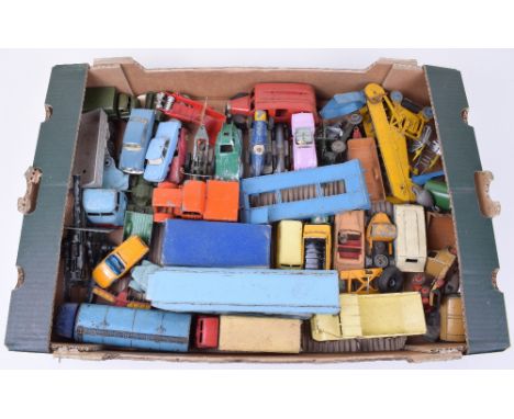 Collection of playworn Dinky and Matchbox toys, Dinky toys include Austin Shell BP van, Guy Spratts, Trojan Esso, Bedford Din