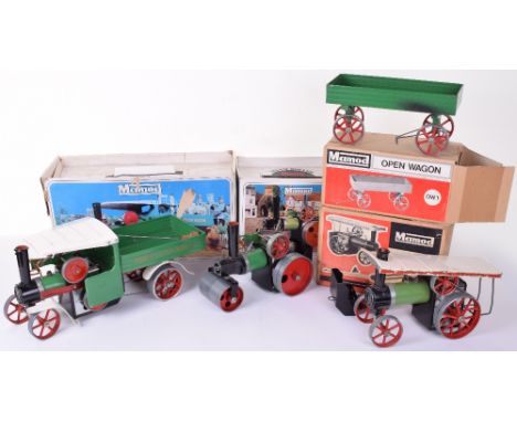 Mamod three boxed Steam engines and a wagon, TE.1 Traction engine and a OW.1 Open wagon, fair to good condition some loss to 
