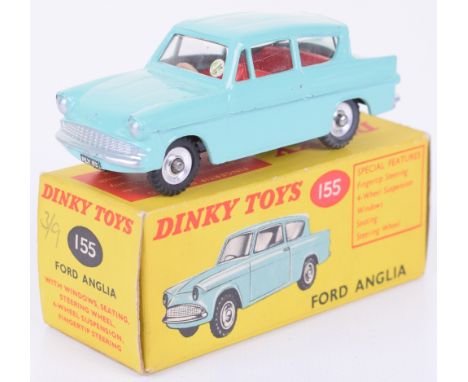 Boxed Dinky Toys 155 Ford Anglia, turquoise body, red interior, spun wheels, in excellent condition, with a excellent origina