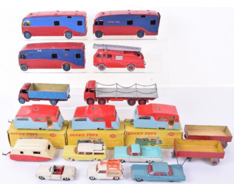 Dinky Toys  playworn and repainted vehicles, 905 Foden Flatbed with chains, red cab and chassis, grey back and red hubs, fair