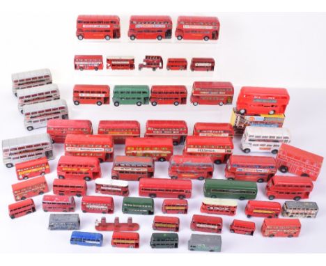 Colletion of over fifty various diecast buses, including five Dinky 289 Routemaster buses, two Budgie AEC Routemasters, three