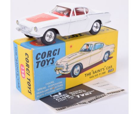 Corgi Toys 258 The “Saints” Volvo P.1800, white body, red interior, spun wheel hubs, white Saint logo on red label, in near m