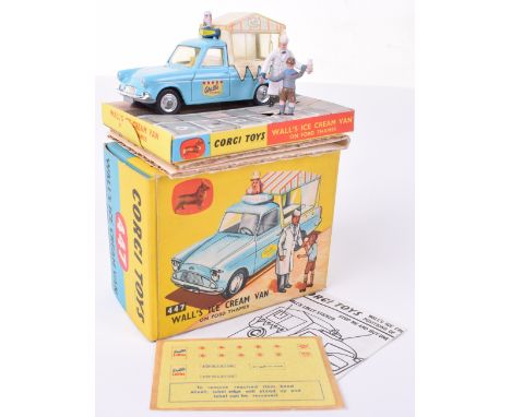 Corgi Toys boxed 447 Walls Ice Cream Van on Ford Thames, blue/cream, salesman and boy, spun wheel hubs, correct special Corgi