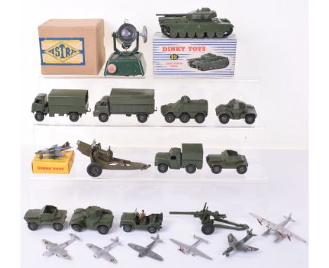 Quantity of Dinky Military Toys and others, including: Boxed 651 Centurion Tank, 734 Supermarine Swift Fighter, unboxed 621 B