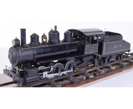 0 gauge brass and metal live steam American D L & W 0-6-0 Switcher locomotive and tender, engine No.1276 and bogie tender in 