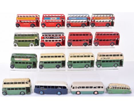 Sixteen Dinky Double decker buses, including 29b Steamlined bus green/cream with open rear window, fair condition paint chips