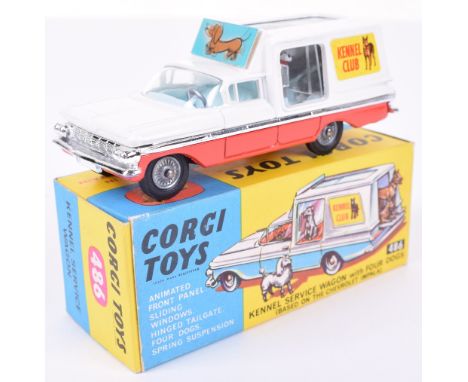 Corgi Toys 486 Kennel Service Wagon, Chevrolet Impala, red/white body, light blue interior, cast spun wheel hubs, four dogs, 