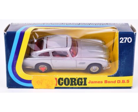 Corgi Toys 270 James Bond Aston Martin silver with tyre slashers, revolving number plates, rear bullet screen, retractable ma