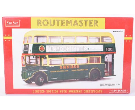 Sun Star 1:24 scale 2907: RM 2191-CUV 191C: Shillibeer - Watney Routemaster diecast model, green and yellow with detailed int